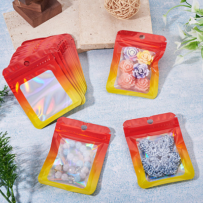 60Pcs Rectangle Glitter Holographic Plastic Resealable Packaging Bags ABAG-TA0001-97A-02-1