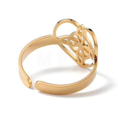 Heart with Sailor's Knot 304 Stainless Steel Open Cuff Ring for Women RJEW-E073-01G-1