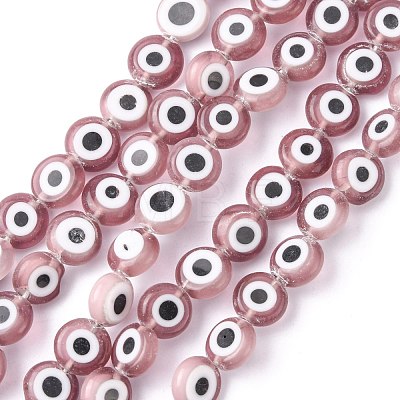 Handmade Evil Eye Lampwork Flat Round Bead Strands LAMP-L058-8mm-03-1