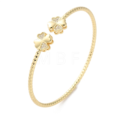 Clear Cubic Zirconia Open Cuff Bangle BJEW-G737-01G-05-1