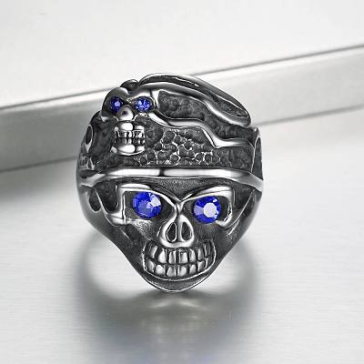 Rhinestone Skull Finger Ring SKUL-PW0002-037H-AS-1