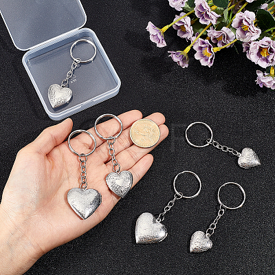 6Pcs 3 Styles Stainless Steel Pattern Locket Pendant Keychains KEYC-ME0001-17A-1