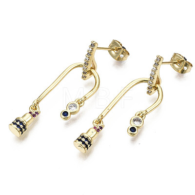 Brass Micro Pave Cubic Zirconia Dangle Stud Earrings EJEW-N015-03-NF-1