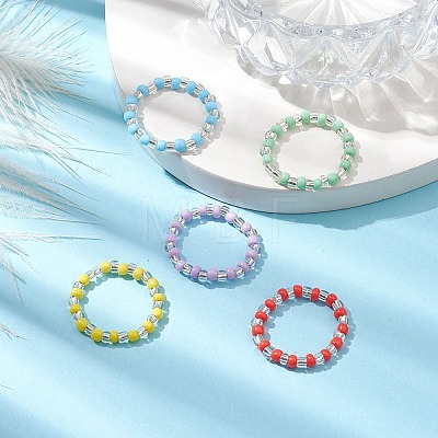 Glass Seed Beads Stretch Rings for Women RJEW-JR00690-1