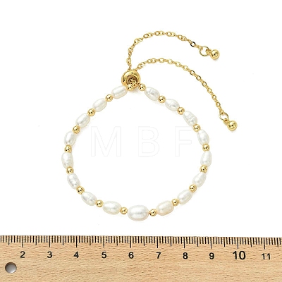 Adjustable Natural Cultured Freshwater Pearl & Brass Beads Slider Bracelets  for Women BJEW-JB13607-1