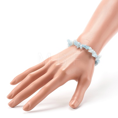 Natural Aquamarine Chip Beads Stretch Bracelets for Children BJEW-JB06389-01-1