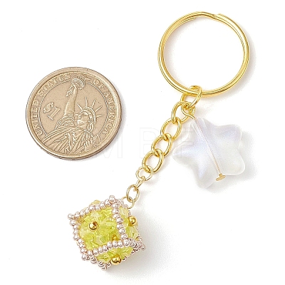 Glass Seed Bead Cube with Acrylic Star Keychain KEYC-MZ00027-03-1