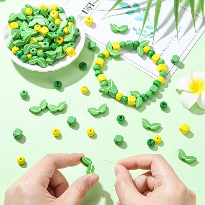 140Pcs 6 Styles Spray Painted Wooden Beads WOOD-FS0002-54-1