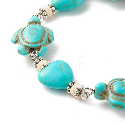 Heart & Tortoise Synthetic Turquoise(Dyed) Beaded Bracelet BJEW-JB07302-02-1