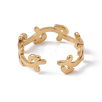Ion Plating(IP) 201 Stainless Steel Leafy Branch Wrap Open Cuff Ring for Women RJEW-C045-08G-1