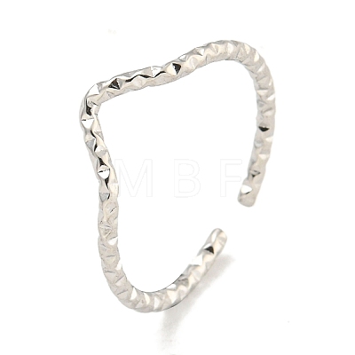 Non-Tarnish 304 Stainless Steel V-shape Open Cuff Ring for Women RJEW-A043-30P-1