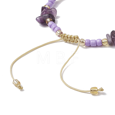 Natural Amethyst Chips & Handmade Seed Beads Braided Bracelet Making AJEW-MZ00004-09-1