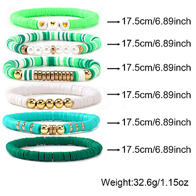 6Pcs Saint Patrick's Day Polymer Clay Heishi Beads Stretch Bracelets for Women BK9964-10-1