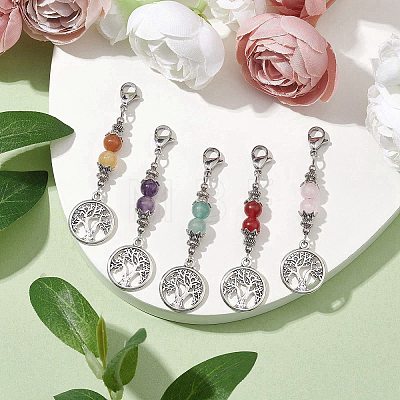 Alloy Flat Round with Tree of Life Pendant Decoration HJEW-JM02021-1