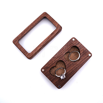 2 Heart Slots Rectangle Wood Couple Rings Gift Storage Case PW-WG87182-01-1