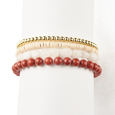 4Pcs 4 Style Natural Rainbow Moonstone & Red Jasper & Synthetic Turquoise(Dyed) Beaded Stretch Bracelets Set BJEW-JB07977-1