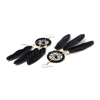 Feather Woven Net Chandelier Earrings EJEW-H090-01D-1