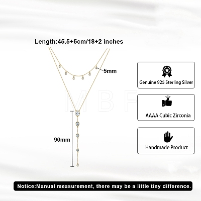 925 Sterling Silver Pave 5A Clear Cubic Zirconia Teardrop Pendant Y Necklaces SE-CBA9BBC-15P-1