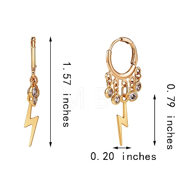 Lightning Bolt Brass Dangle Huggie Hoop Earrings EJEW-SW00001-01-1