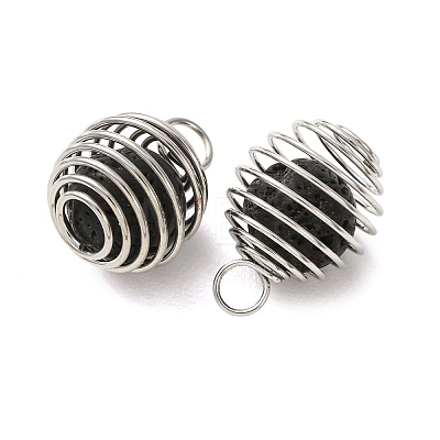 Iron Spiral Cage Natural Lava Rock Pendants PALLOY-JF05552-1