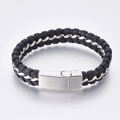 Leather Braided Cord Bracelets BJEW-E350-08B-1