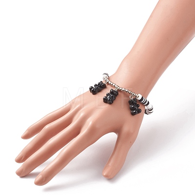 Polymer Clay Heishi Beads Stretch Charm Bracelets BJEW-JB05767-03-1