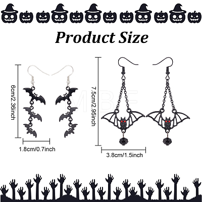 ANATTASOUL 2 Pairs 2 Style Bat Alloy Dangle Earrings Sets with Rhinestone EJEW-AN0002-47-1