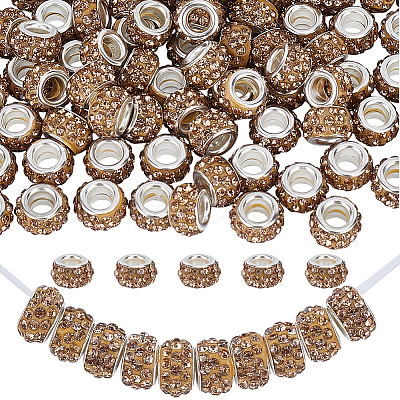 Handmade Polymer Clay Rhinestone European Large Hole Beads with Silver Color Plated Brass Cores FPDL-PA0001-02E-1