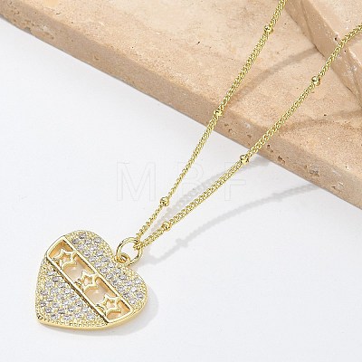 Brass Micro Pave Clear Cubic Zirconia Hollow Star Heart Pendant Necklaces for Women NJEW-M088-01G-02-1