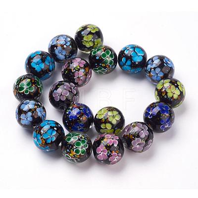 Handmade Inner Flower Lampwork Beads Strands LAMP-L072-D08-1