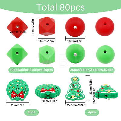 80Pcs 6 Style Food Grade Eco-Friendly Silicone Beads SIL-CA0001-64-1