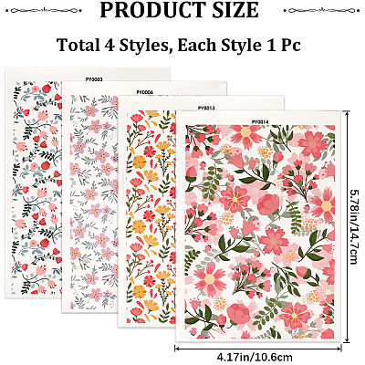 CRASPIRE 20 Sheets 4 Style Flower Pattern Ceramics Clay Water Transfer Paper DIY-CP0010-36B-1