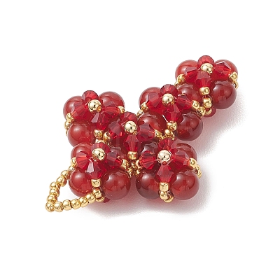 Natural & Synthetic Gemstone Round Beads & Glass Seed Beaded Cross Pendants PALLOY-MZ01151-1