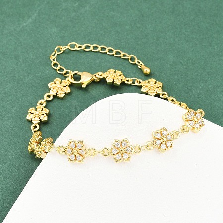 Clover Brass Micro Pave Clear Cubic Zirconia Link Chain Bracelets for Women BJEW-A090-03G-1