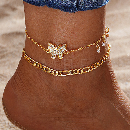 2Pcs Alloy Rhinestone Link Anklets WG853BB-11-1