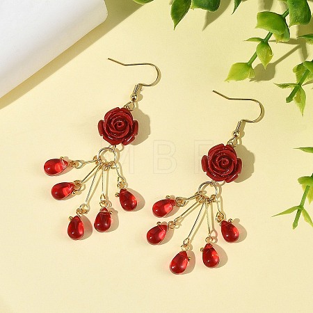 Synthetic Coral & Glass Dangle Earrings for Women EJEW-JE07412-1