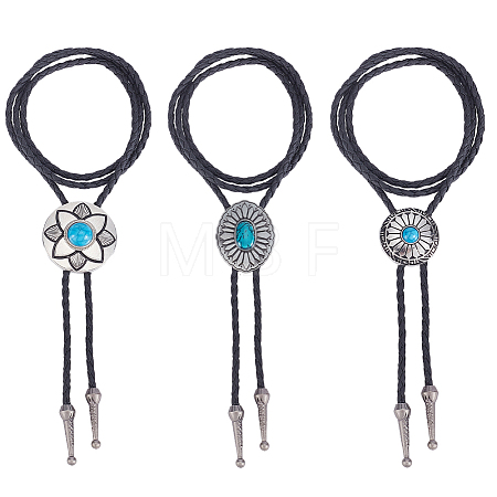 3Pcs 3 Styles Alloy Pave Resin Imitation Gemstone Flower Oval Pendant Bolo Tie Lariat Necklaces NJEW-CL0001-08-1