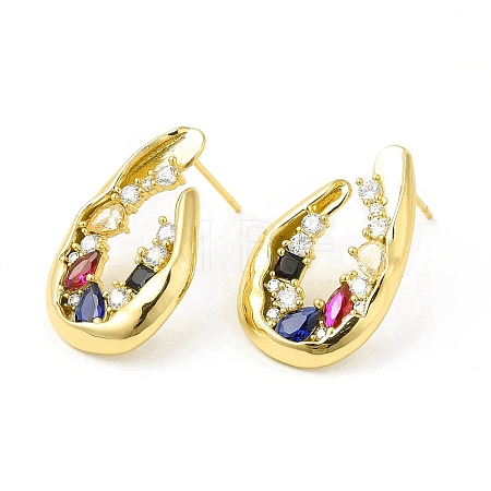 Colorful Cubic Zirconia Twist Teardrop Stud Earrings EJEW-H092-05G-1