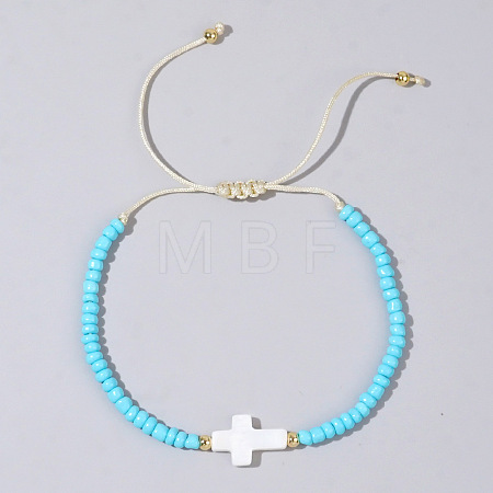 Glass Seed Beads & Brass Braided Beaded Bracelets TV0952-4-1