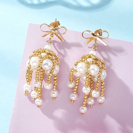 3 Pairs Handmade Glass Seed Beads Dangle Stud Earrings EJEW-MZ00708-02-1