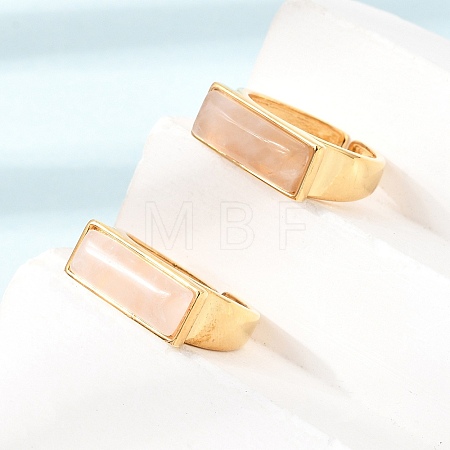 Brass with Natural Quartz Crystal Cuff Open Rings for Women GG-CBA0B5A-04G-07-1