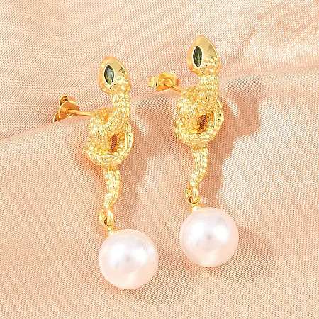 Snake Brass Micro Pave Cubic Zirconia Stud Earrings EJEW-K249-13G-1