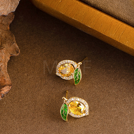 Lemon Brass Cubic Zirconia Stud Earrings FS-WGF100C-02-1