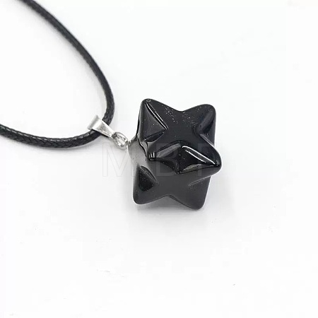 Natural Obsidian Geometric Hexagram Star Pendant Necklaces with Black Cords VZ1120-4-1