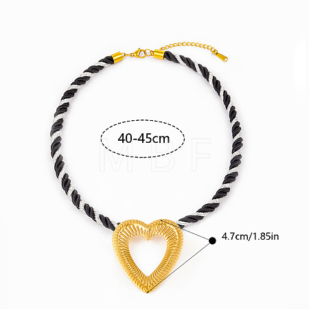 Ocean 304 Stainless Steel Big Heart Pendant Twisted Acrylic Fiber Cord Necklaces for Women WG896A0-04-1