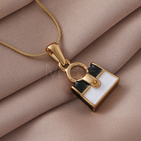 304 Stainless Steel Enamel White and Black Handbag Pendant Necklaces for Women ZO0071-1