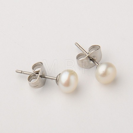 Grade AA Pearl Ball Stud Earrings X-EJEW-JE0143-1