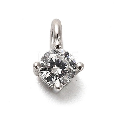 925 Sterling Silver Clear Cubic Zirconia Flat Round Charms STER-U009-07P-01-1