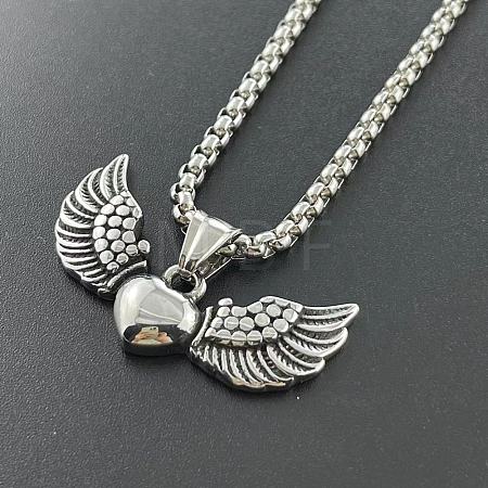 Fashionable Stainless Steel Heart with Angel Wings Pendant Necklaces for Men HL3992-1