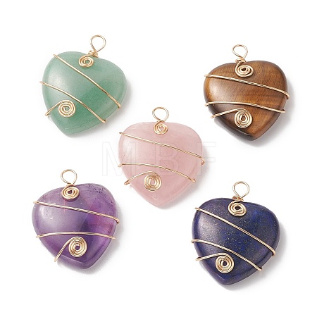 Natural Mixed Stone Copper Wire Wrapped Pendants PALLOY-JF02042-1
